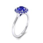 Plain Shank Round Halo Blue Sapphire Engagement Ring (0.84 CTW) Perspective View