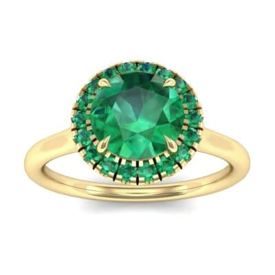 Plain Shank Round Halo Emerald Engagement Ring (0.84 CTW) Top Dynamic View