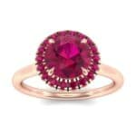 Plain Shank Round Halo Ruby Engagement Ring (0.84 CTW) Top Dynamic View