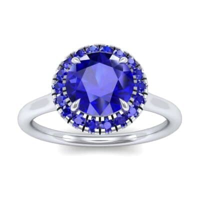 Plain Shank Round Halo Blue Sapphire Engagement Ring (0.84 CTW) Top Dynamic View