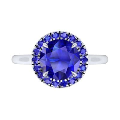 Plain Shank Round Halo Blue Sapphire Engagement Ring (0.84 CTW) Top Flat View