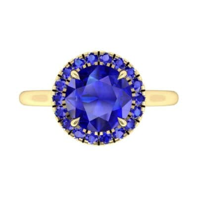 Plain Shank Round Halo Blue Sapphire Engagement Ring (0.84 CTW) Top Flat View