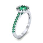 Round Halo Pave Emerald Engagement Ring (1.12 CTW) Perspective View