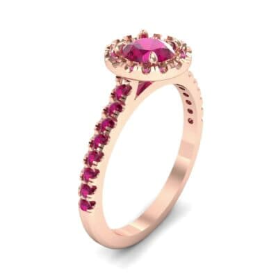 Round Halo Pave Ruby Engagement Ring (1.12 CTW) Perspective View