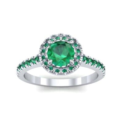 Round Halo Pave Emerald Engagement Ring (1.12 CTW) Top Dynamic View