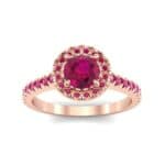 Round Halo Pave Ruby Engagement Ring (1.12 CTW) Top Dynamic View