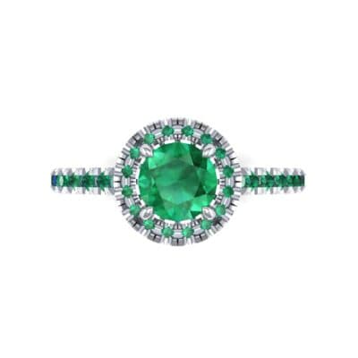 Round Halo Pave Emerald Engagement Ring (1.12 CTW) Top Flat View