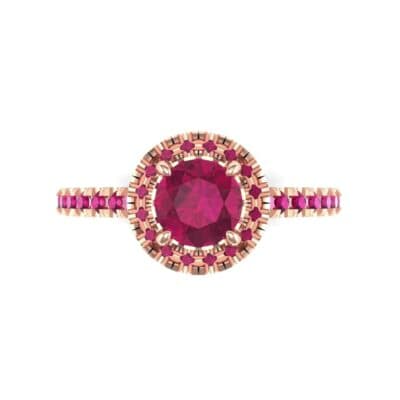 Round Halo Pave Ruby Engagement Ring (1.12 CTW) Top Flat View