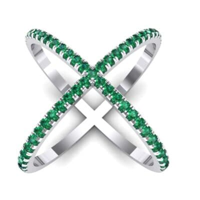 Pave Emerald X Ring (1.06 CTW) Top Dynamic View