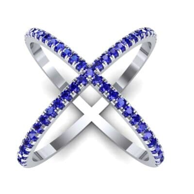 Pave Blue Sapphire X Ring (1.06 CTW) Top Dynamic View