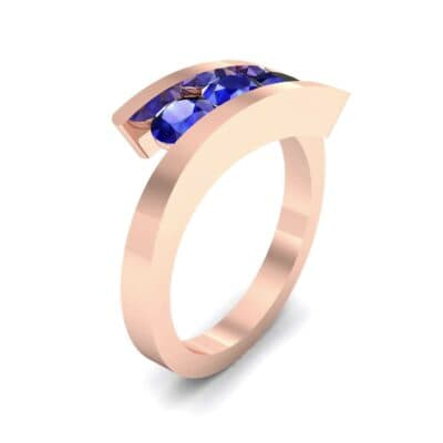 Floating Trio Blue Sapphire Bypass Engagement Ring (1.14 CTW) Perspective View