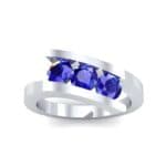 Floating Trio Blue Sapphire Bypass Engagement Ring (1.14 CTW) Top Dynamic View