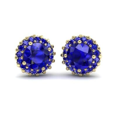 Round Halo Blue Sapphire Earrings (1.66 CTW) Perspective View