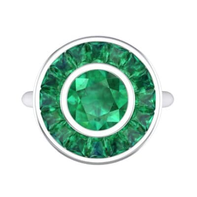 Deco Bezel-Set Halo Emerald Engagement Ring (1.99 CTW) Top Flat View