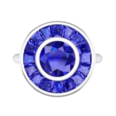 Deco Bezel-Set Halo Blue Sapphire Engagement Ring (1.99 CTW) Top Flat View