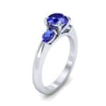 Claw Prong Pear Three-Stone Blue Sapphire Engagement Ring (1.16 CTW) Perspective View