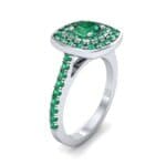 Gala Double Halo Cushion-Cut Emerald Engagement Ring (0.92 CTW) Perspective View