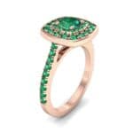 Gala Double Halo Cushion-Cut Emerald Engagement Ring (0.92 CTW) Perspective View
