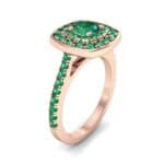 Gala Double Halo Cushion-Cut Emerald Engagement Ring (0.92 CTW) Perspective View