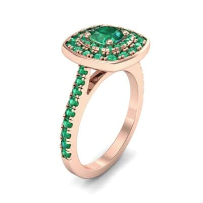 Gala Double Halo Cushion-Cut Emerald Engagement Ring (0.92 CTW) Perspective View