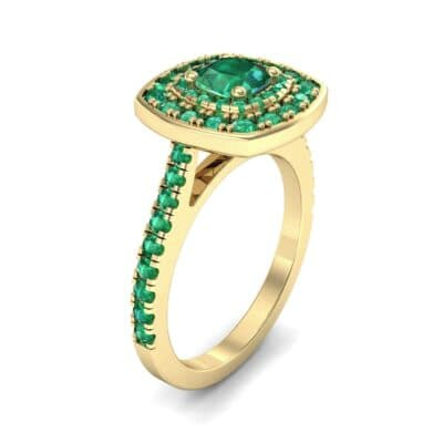 Gala Double Halo Cushion-Cut Emerald Engagement Ring (0.92 CTW) Perspective View