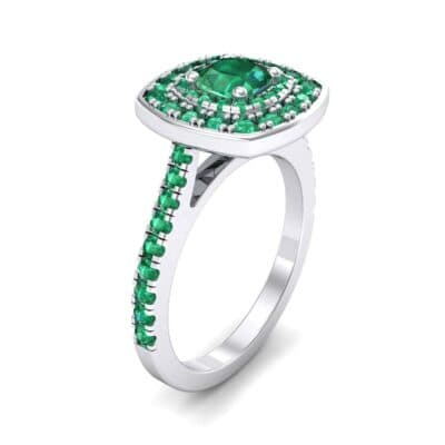 Gala Double Halo Cushion-Cut Emerald Engagement Ring (0.92 CTW) Perspective View