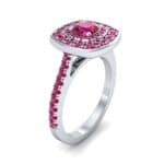 Gala Double Halo Cushion-Cut Ruby Engagement Ring (0.92 CTW) Perspective View