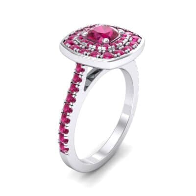 Gala Double Halo Cushion-Cut Ruby Engagement Ring (0.92 CTW) Perspective View