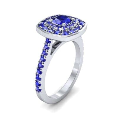 Gala Double Halo Cushion-Cut Blue Sapphire Engagement Ring (0.92 CTW) Perspective View