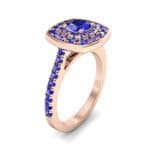 Gala Double Halo Cushion-Cut Blue Sapphire Engagement Ring (0.92 CTW) Perspective View