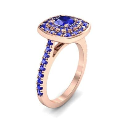Gala Double Halo Cushion-Cut Blue Sapphire Engagement Ring (0.92 CTW) Perspective View