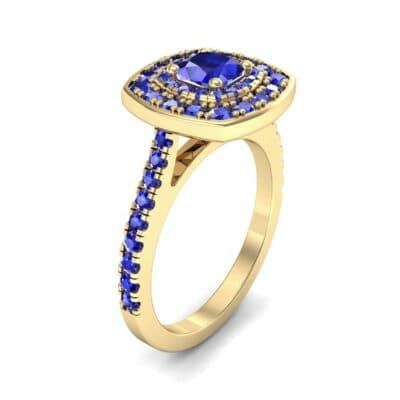 Gala Double Halo Cushion-Cut Blue Sapphire Engagement Ring (0.92 CTW) Perspective View