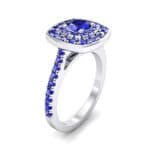 Gala Double Halo Cushion-Cut Blue Sapphire Engagement Ring (0.92 CTW) Perspective View
