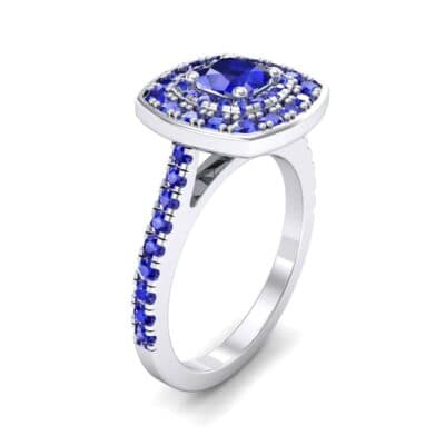 Gala Double Halo Cushion-Cut Blue Sapphire Engagement Ring (0.92 CTW) Perspective View