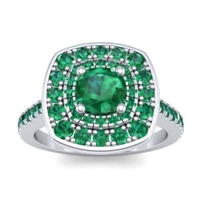 Gala Double Halo Cushion-Cut Emerald Engagement Ring (0.92 CTW) Top Dynamic View
