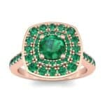Gala Double Halo Cushion-Cut Emerald Engagement Ring (0.92 CTW) Top Dynamic View