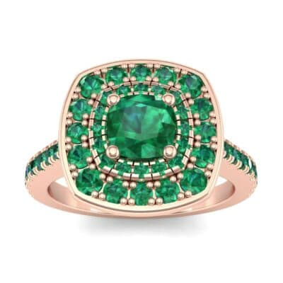 Gala Double Halo Cushion-Cut Emerald Engagement Ring (0.92 CTW) Top Dynamic View