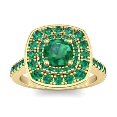 Gala Double Halo Cushion-Cut Emerald Engagement Ring (0.92 CTW) Top Dynamic View