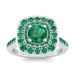 Gala Double Halo Cushion-Cut Emerald Engagement Ring (0.92 CTW) Top Dynamic View