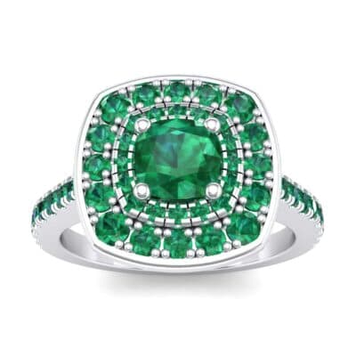 Gala Double Halo Cushion-Cut Emerald Engagement Ring (0.92 CTW) Top Dynamic View