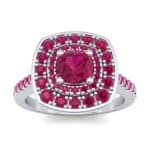 Gala Double Halo Cushion-Cut Ruby Engagement Ring (0.92 CTW) Top Dynamic View