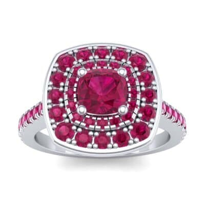 Gala Double Halo Cushion-Cut Ruby Engagement Ring (0.92 CTW) Top Dynamic View