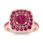 Gala Double Halo Cushion-Cut Ruby Engagement Ring (0.92 CTW) Top Dynamic View