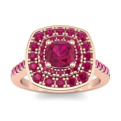 Gala Double Halo Cushion-Cut Ruby Engagement Ring (0.92 CTW) Top Dynamic View