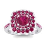 Gala Double Halo Cushion-Cut Ruby Engagement Ring (0.92 CTW) Top Dynamic View