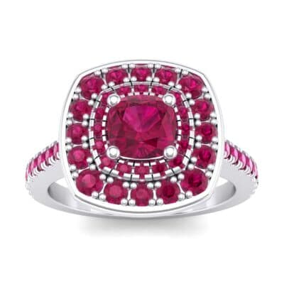 Gala Double Halo Cushion-Cut Ruby Engagement Ring (0.92 CTW) Top Dynamic View