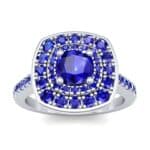 Gala Double Halo Cushion-Cut Blue Sapphire Engagement Ring (0.92 CTW) Top Dynamic View