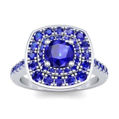 Gala Double Halo Cushion-Cut Blue Sapphire Engagement Ring (0.92 CTW) Top Dynamic View
