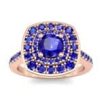 Gala Double Halo Cushion-Cut Blue Sapphire Engagement Ring (0.92 CTW) Top Dynamic View