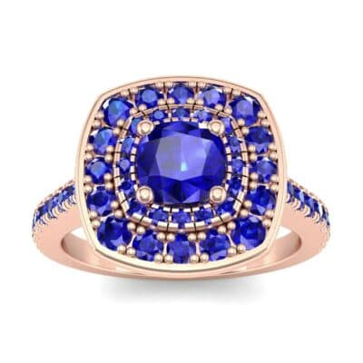 Gala Double Halo Cushion-Cut Blue Sapphire Engagement Ring (0.92 CTW) Top Dynamic View